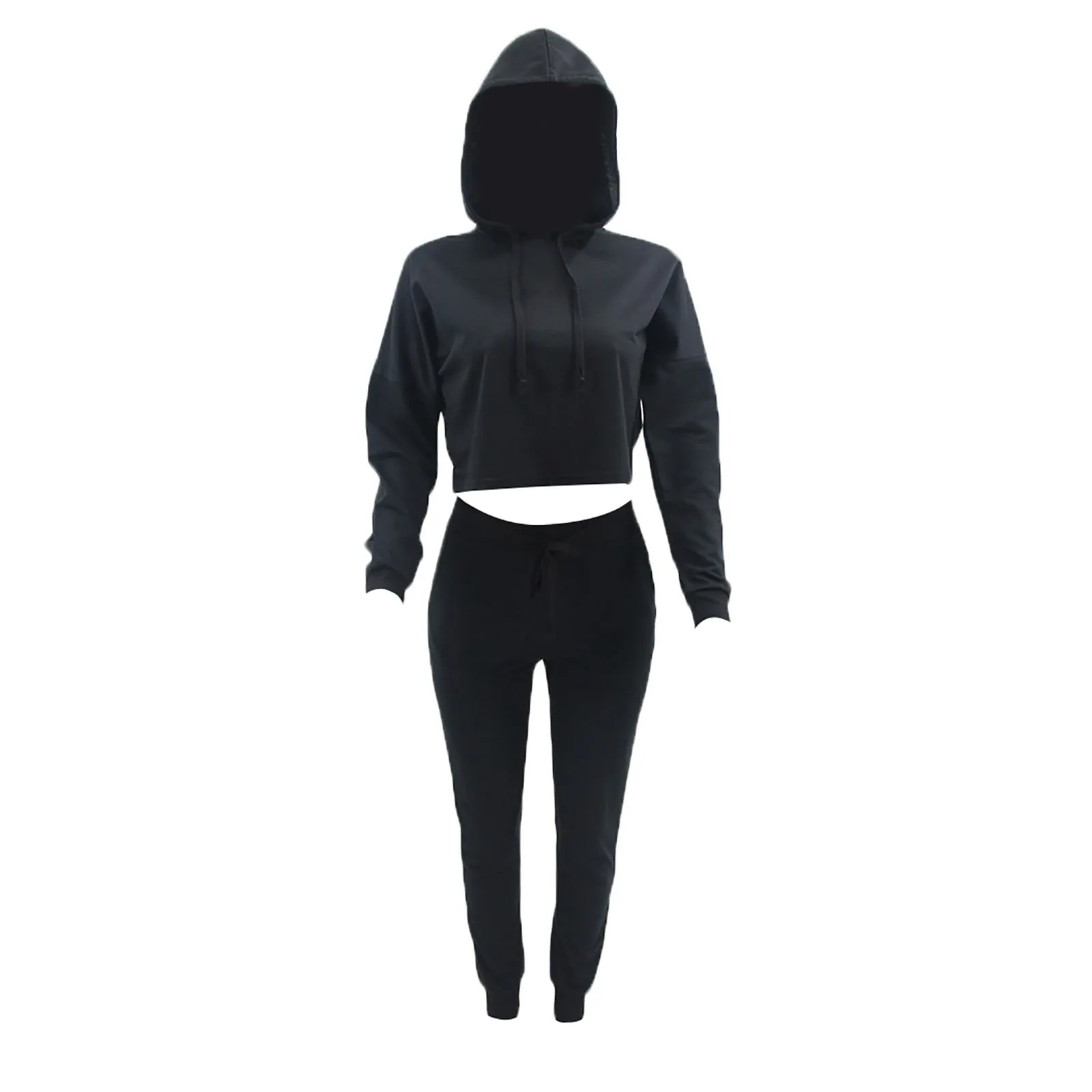 Women's Solid Color Hooded Sportswear Set Casual Homewear Suit Long Sleeve Short Pullover Tops Pants Sports Clothing Tracksuit |