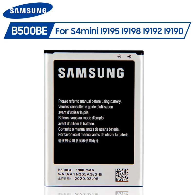 Оригинальный аккумулятор Samsung B500BE B500AE для GALAXY S4 Mini I9190 I9192 I9195 I9198 S4Mini 3 контакта 1900