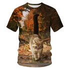 Новинка 2020, модная мужская футболка с забавным котом, футболка с 3D принтом под деревом, кошка, летний топ с коротким рукавом, Мужская футболка 6XL