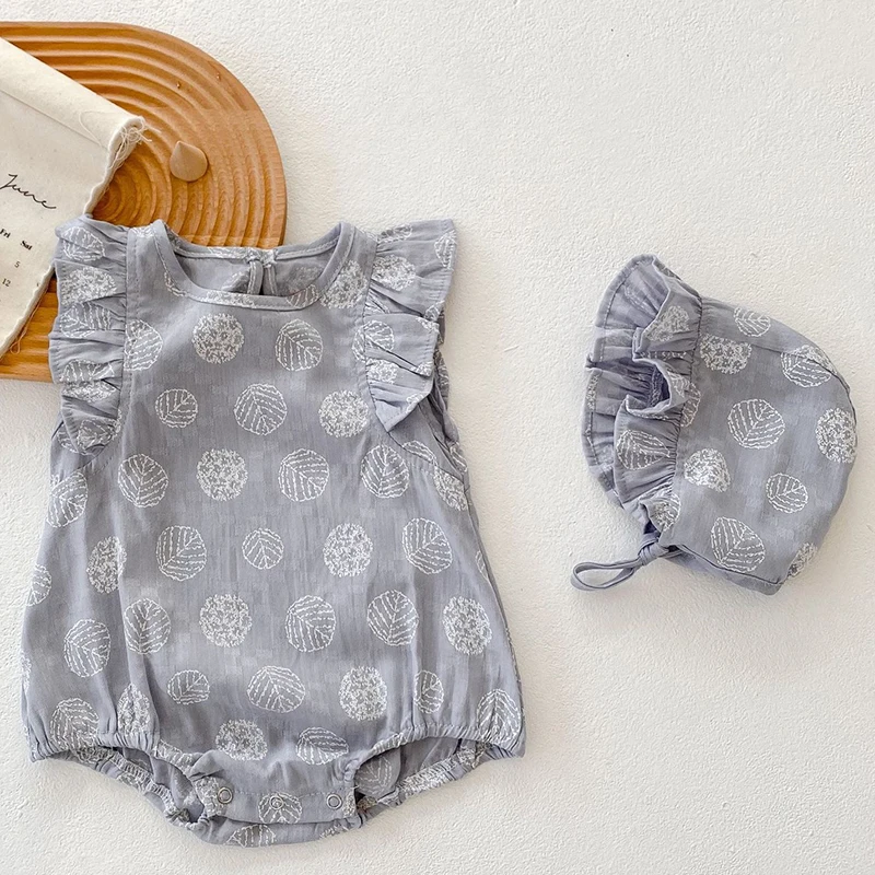 

Toddler Baby Girl Cotton Flying Sleeve Rompers+Hat Summer Newborn Baby Girls Clothes Infant Baby Girls Jumpsuit