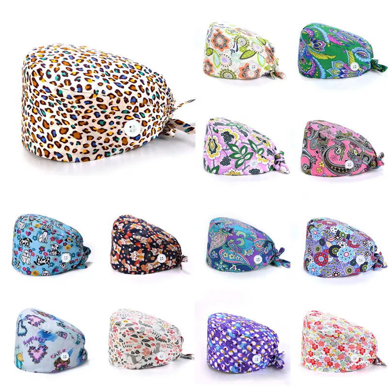 

Bouffant Sanitary Cap Printing New Scrub Nurse Hat Sweat-absorbent Towel Doctor Hat Surgical Cap Baotou Cap Doctors Nurse cap