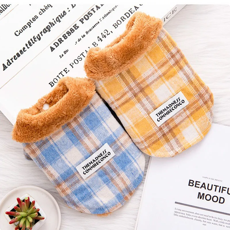 

Winter Dog Clothes Plaid Corduroy Pet Coat Jacket Puppy Clothing For Small Dogs Chihuahua Thick Plush Overalls For Corgi Vest