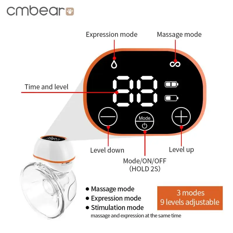 Extractor de leche el&eacute;ctrico port&aacute;til, manos libres, a prueba de desbordamiento, Ultra silencioso, suministros Postnatal, Manual-2