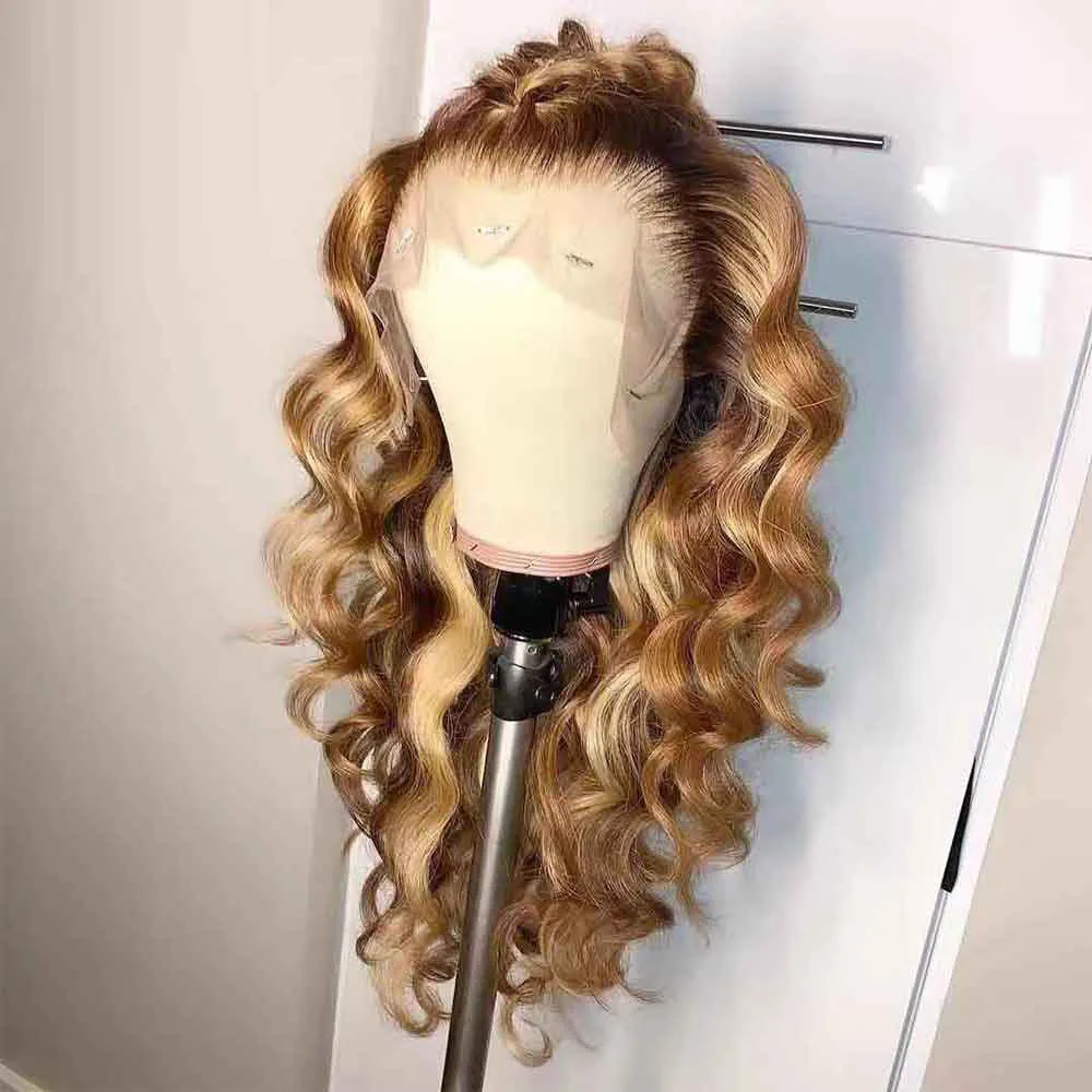Цветные Свободные волнистые 360 кружевные передние волосы Омбре парик из