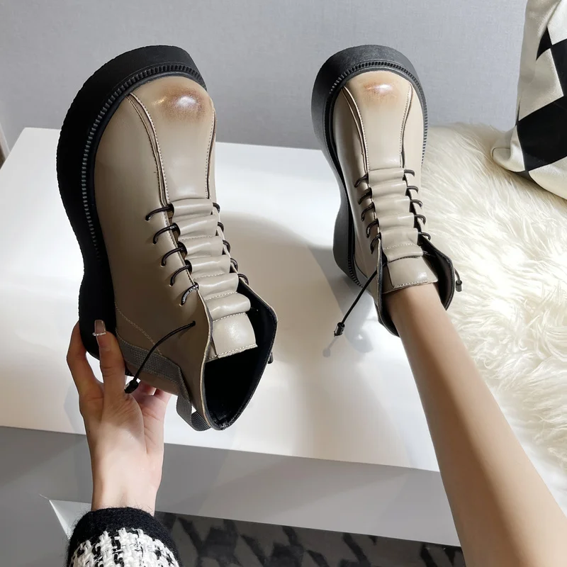 

Women Thick-soled Causal Shoes 2021 Winter New Plus Velvet Martin Boots Women Solid Color British Style Short Boots Women