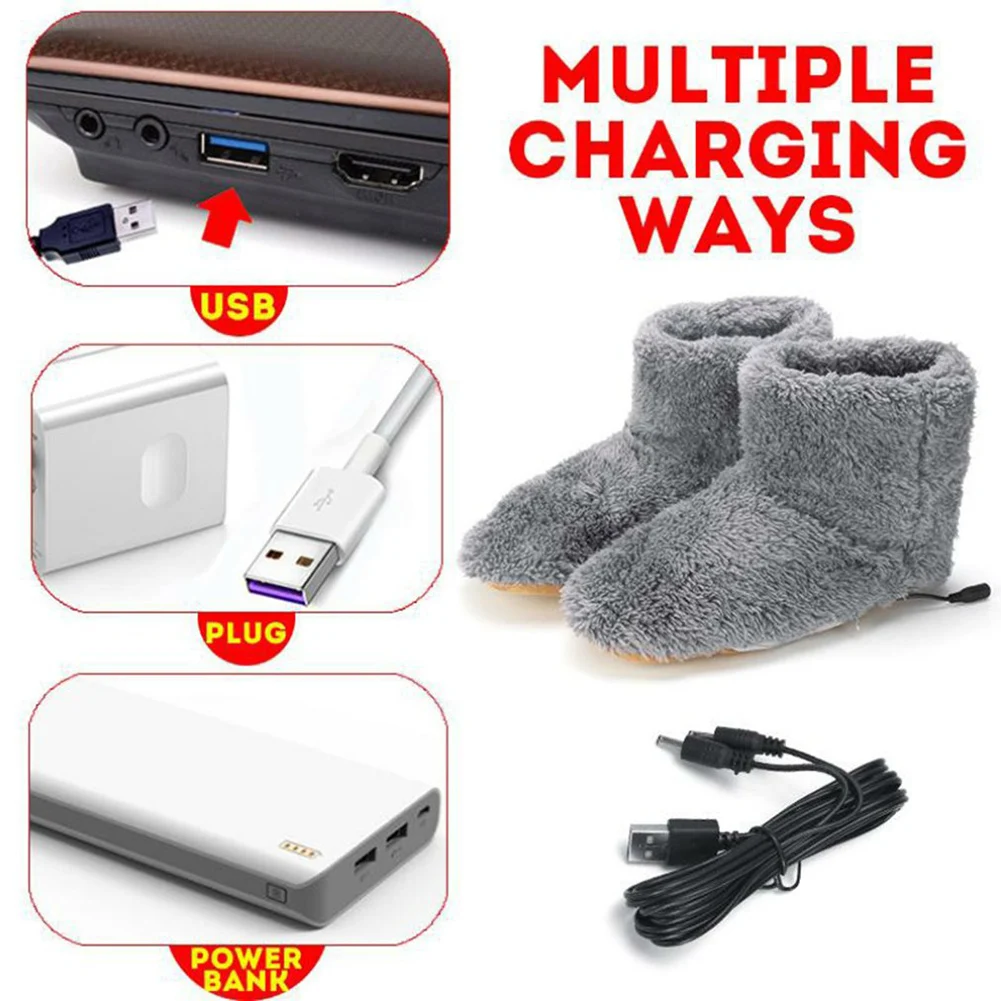 Winter USB Electric Heating Boots Foot Shoes Plush Warm Slippers Feet Heated Washable Couple Accessories |