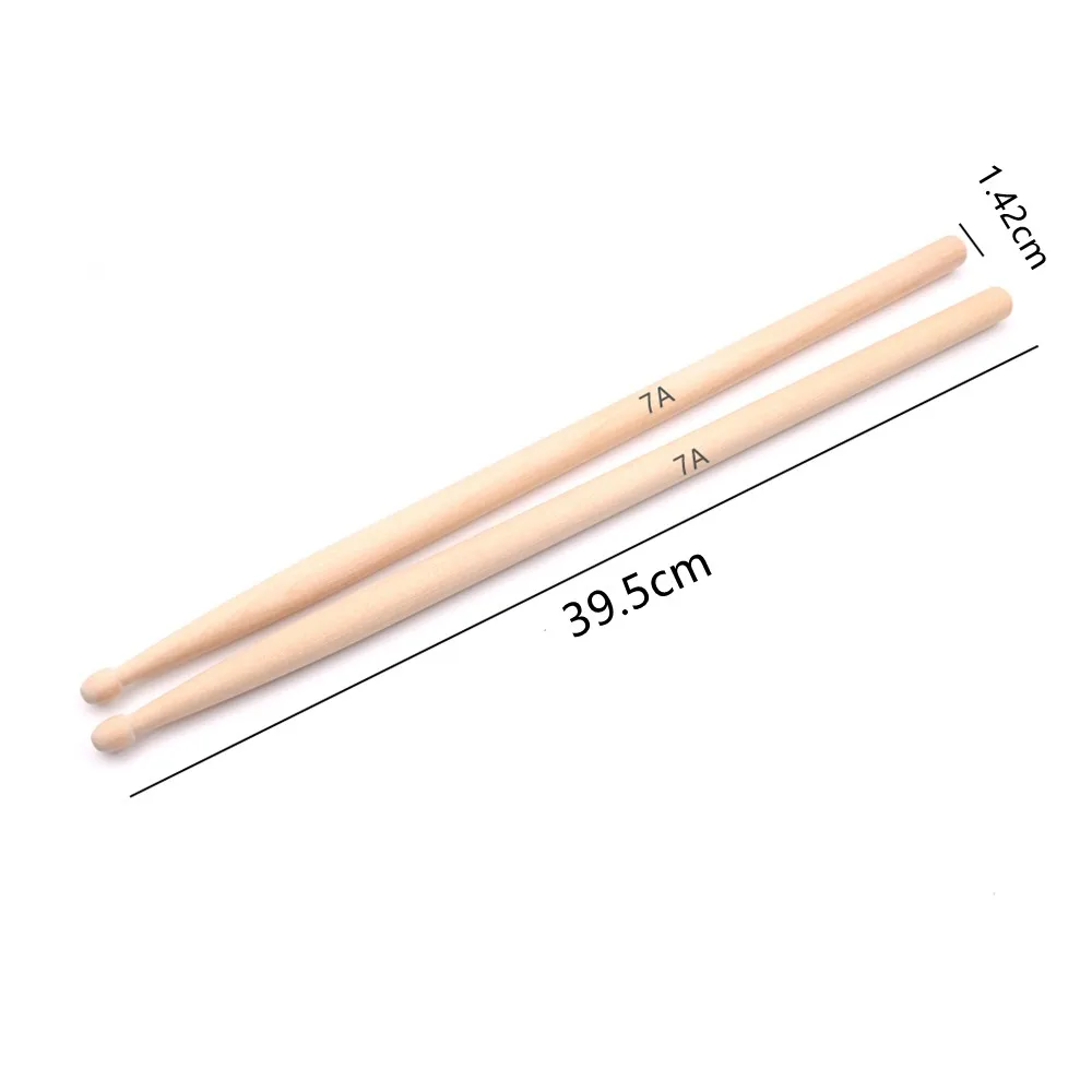 

1 Pair Maple Wood 7A Drum Sticks Percussion Instrument Music Band Rock Anti-slip Grip 395mm Log Color Lightweight Great Flex