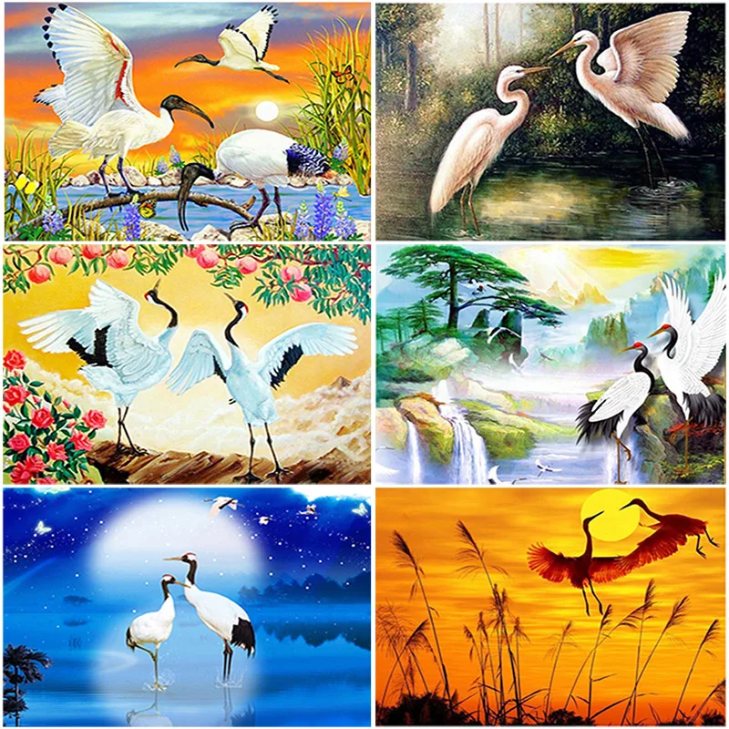 

DIY 5D Diamond Painting Crane Mosaic Full Round Drill Cross Stitch Diamond Embroidery Bird Animal Picture Rhinestones Home Decor
