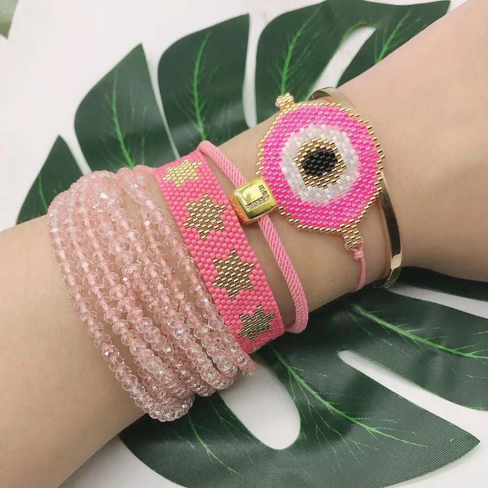 

BLUESTAR Turkish Evil Eye MIYUKI Bead Bracelet For Women Star Letter Armband Crystal Tassel Pulseras Mujer Moda Jewelry
