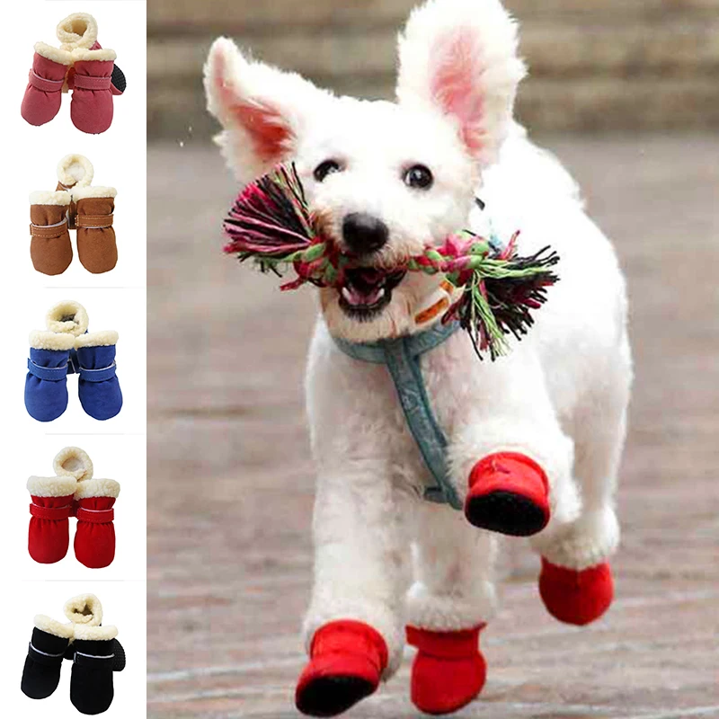 

4pcs/set Waterproof Winter Warm Pet Dog Shoes Anti-slip Rain Snow Boots Thick For Small Cats Puppy Chihuahua Socks Booties