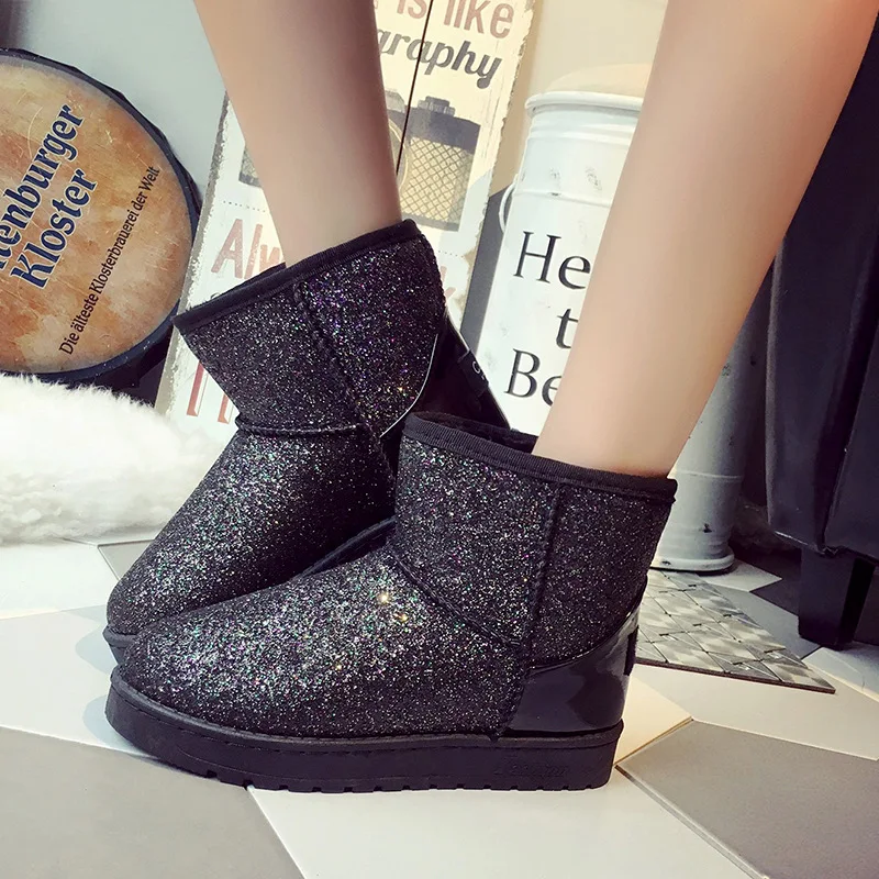CUZULLAA/Новинка Модные зимние ботинки с блестками для девочек Обувь плюшевой