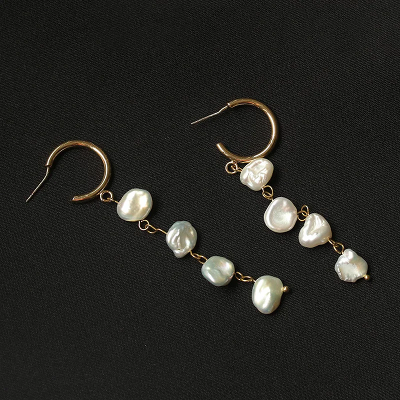 

Natural Baroque abnormal pearl earrings retro tassel simple long section S925 needle fashion female new jewelry pearl earrings