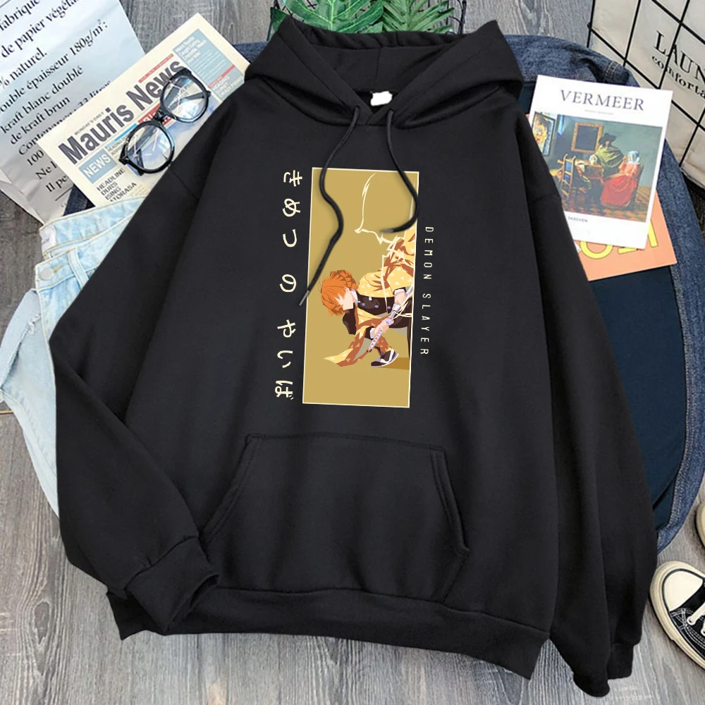 

Anime Hoodie Demon Slayer Agatsuma Zenitsu Print Harajuku Sweatshirts Man Fleece Warm Hooded Sweatshirt Winter Fleece Warm Hoody