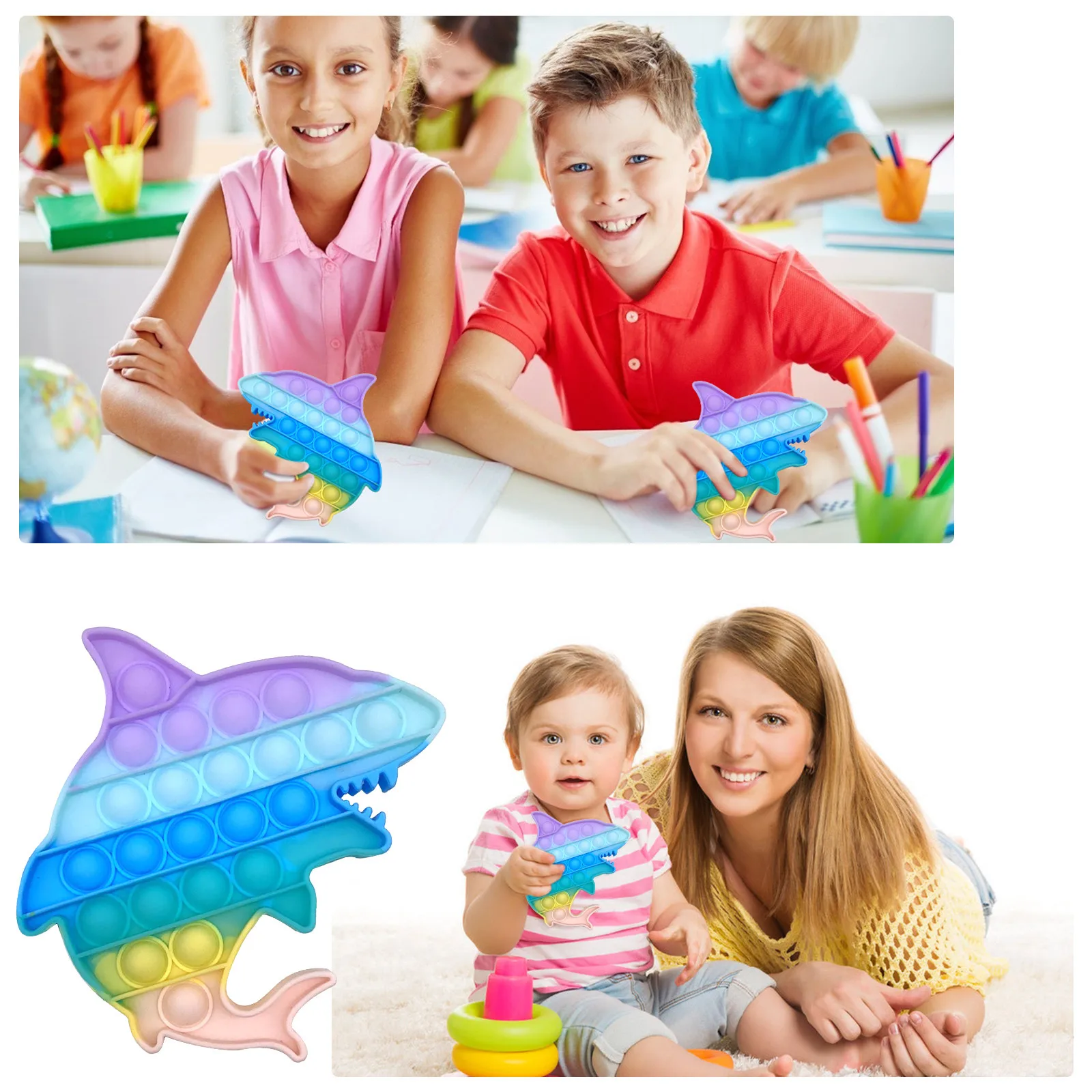 Радужный популярный антистрессовый Акулья пузырьковая игрушка-антистресс для