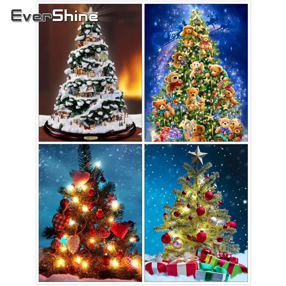 EverShine 5D Diamond Painting Christmas Tree Pictures Of Rhinestones Embroidery Scenery Mosaic Holiday Gift|Алмазная мозаика и