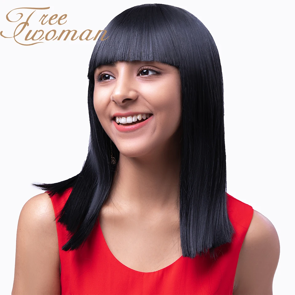 FREEWOMAN натуральный черный прямой синтетический парик с челкой парики средней