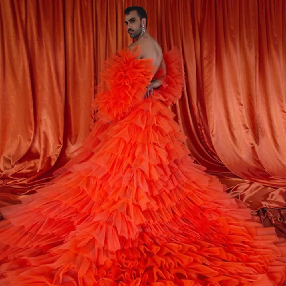 

Винтажные вечерние платья, уникальные платья с оборками и длинным рукавом, 2021, Модные индивидуальные халаты с длинными рукавами для фотосъе...