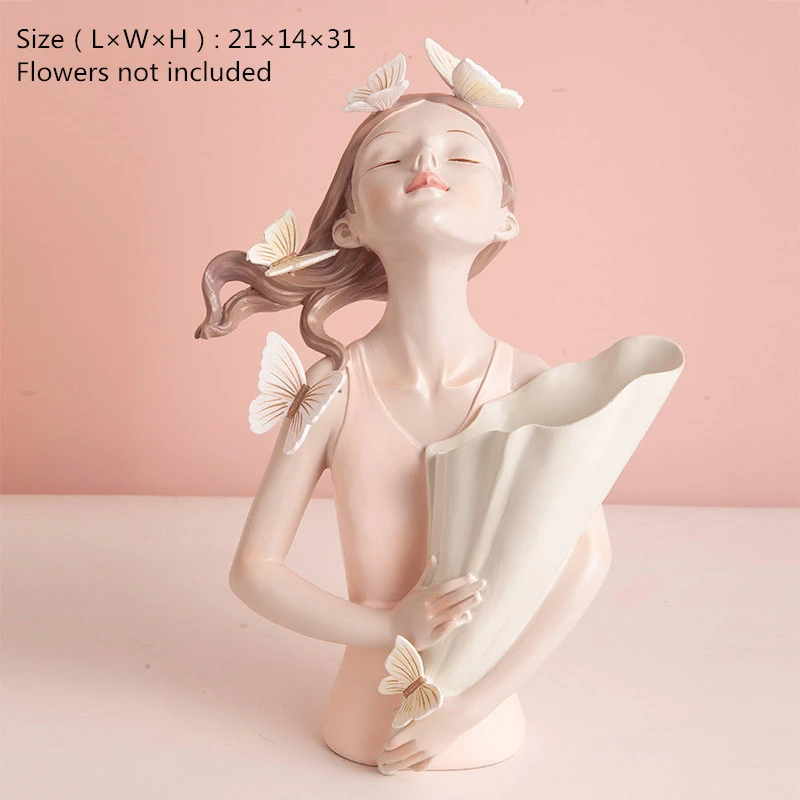 

Elf Butterfly Fairy Girl Sculpture Character Figurine Desktop Statues Flower Vase Home Office Table Living Room Decoration Gift