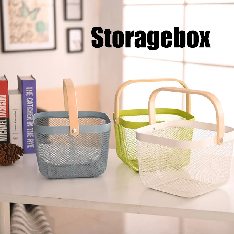 

Metal Cosmetic Box Desktop Storage Basket Sundries Organizer Space Saving Basket F2