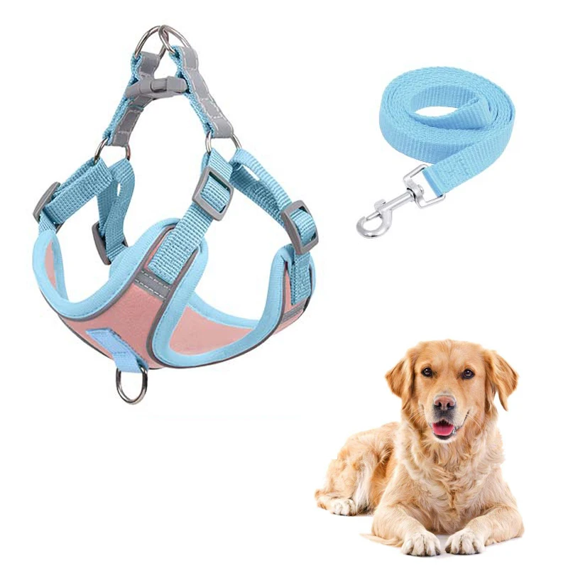 Dog Harness Vest With Traction Rope Leash Collar Adjustable Reflective Breathable Soft Mesh Chest Strap Harness Vest For Dog Cat