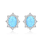 Серьги-гвоздики женские из серебра инкрустированный опалом пробы