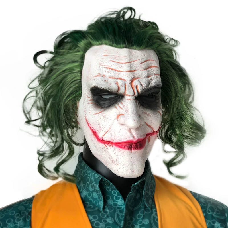 

Joker Mask Horror Clown Cosplay Latex Masks with Green Hair Wig Scary Halloween Party Costume Props