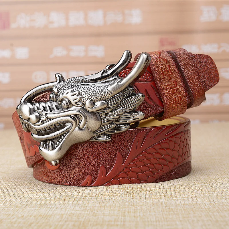 Новый роскошный китайский дракон мужской пояс из натуральной кожи ремень
