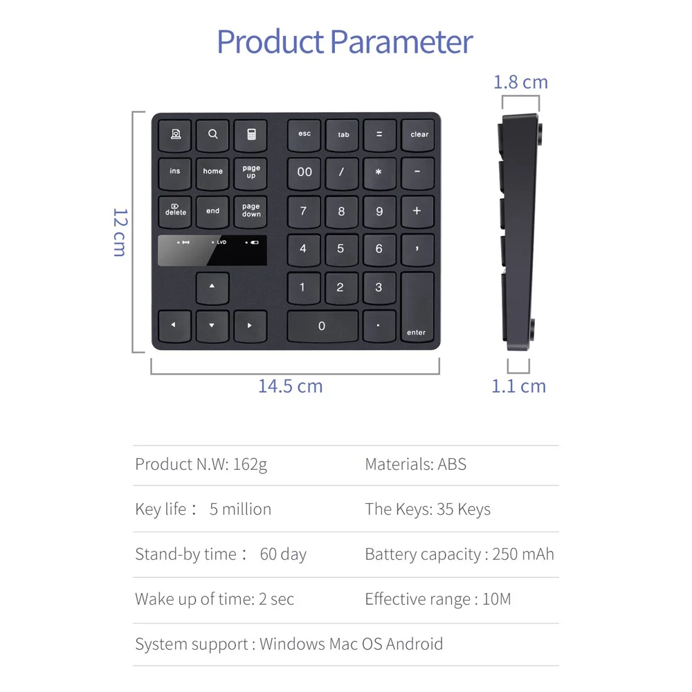 

Wireless Numeric Keyboard Portable Keypad 35 Keys PC Rechargeable Digital 2.4G Keyboard for Accounting Teller/cashier desk/bank