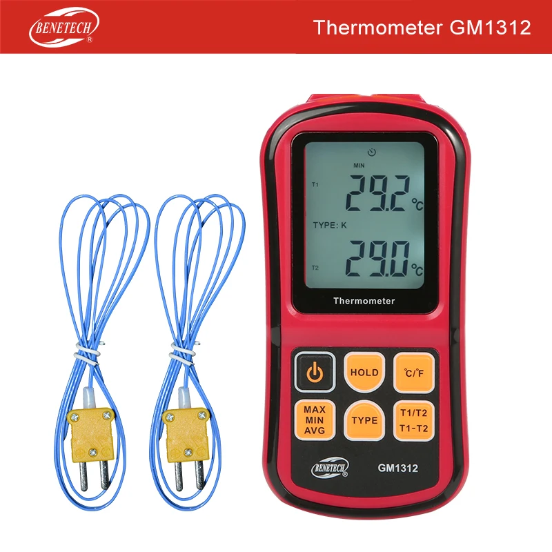 

Portable Professional Thermometer Digital Measure Tool Hanheld Temperature Tester Temperaturo Meter With 2pc Thermocouple GM1312