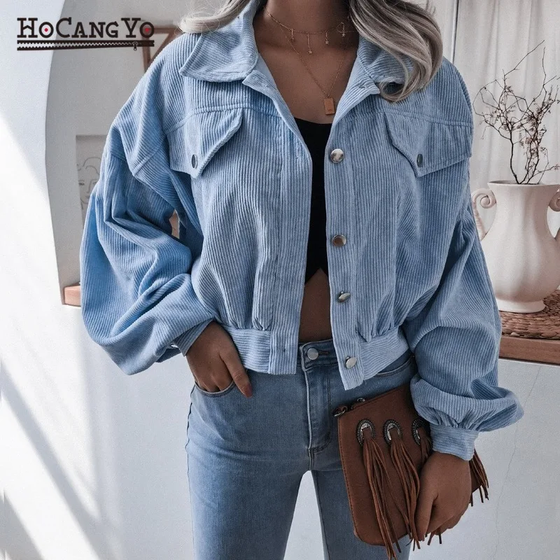 

Autumn Women Fashion Jacket Corduroy Lantern Sleeve BF Style Cropped Jacket Woman Winter Coat Vintage Loose Casual Short Jackets