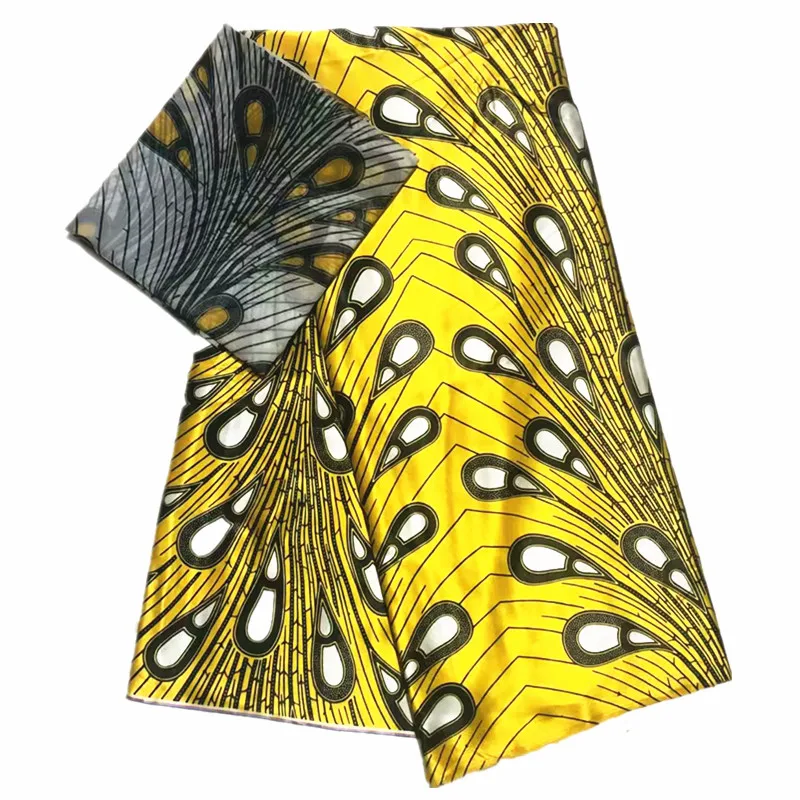 Дизайнерская мягкая атласная шелковая ткань с желтыми перьями 4 ярда + 2