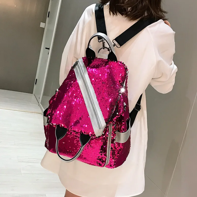 Женский рюкзак с блестками модный в Корейском стиле для студенток небольшой