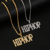 hip hop fashion stainless steel golden necklace carved letter pendant inlaid cubic zirconia jewelry punk party jewelry