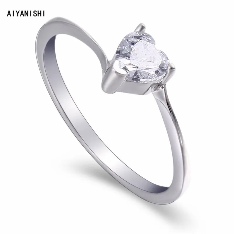 

AIYANISHI High Quality 925 Sterling Silver Wedding Ring Solitaire Heart Cut Finger Rings for Women Silver Engagement Jewelry