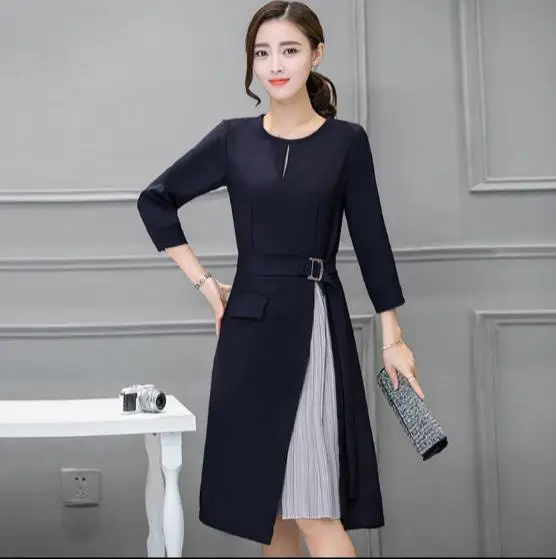 Платье с длинным рукавом в стиле пэчворк приталенное платье Осень-зима офисное