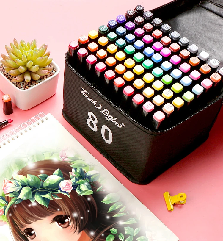 

Маркеры для набросков, ручки, художественные школьные принадлежности, 30/36/40/48/60/80 цветов, ручка с двойной кистью из спиртового фетра манги