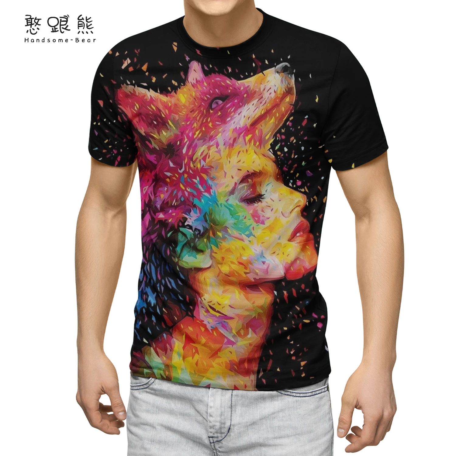 

New Men's Tshirt Novelty Wolf Horse Unisex T shirt Funny Short Sleeve Summer Tops T-shirt Male Oversized Tshirts 2021 Summer