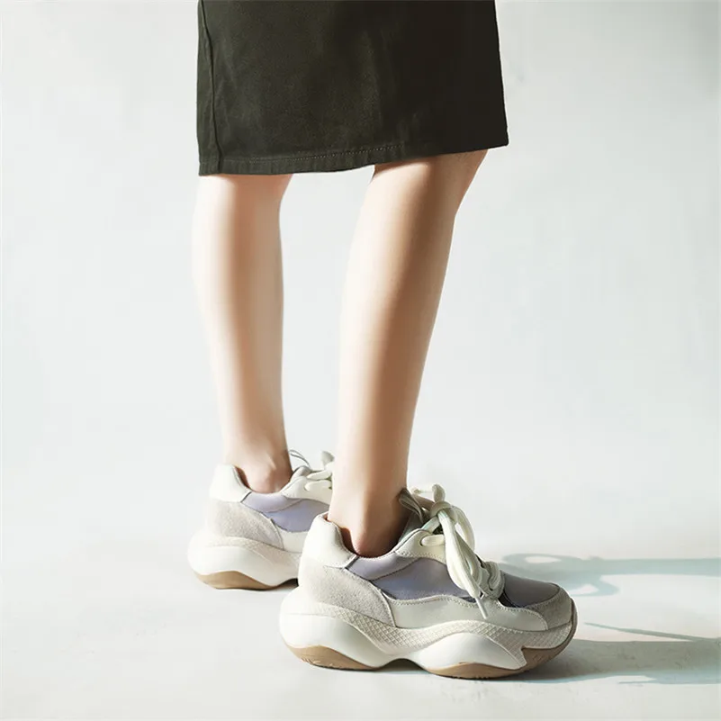 Женские кроссовки FEDONAS разноцветные из натуральной кожи на плоской платформе