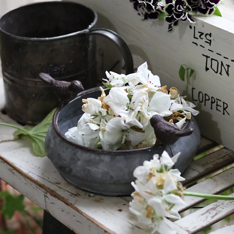Bird flower pot retro barrel iron home vase garden plant succulent decoration planting display stand | Дом и сад