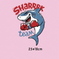 25x18cm cartoon letter boxing shark iron on patches for diy heat transfer clothes t shirt thermal stickers decoration printing