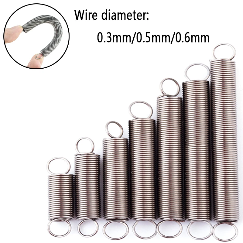 

10Pcs Wire Dia 0.3/0.5/0.6mm 304 Stainless Steel Dual Hook Small Tension Spring Outer Dia 3/4/5/6/8mm Length 10-50mm