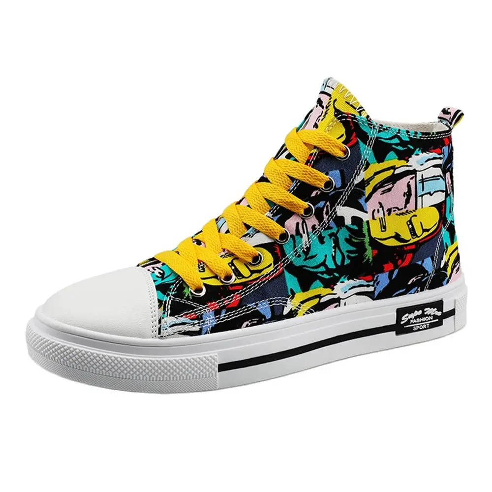 

ZOXOCO Fashion Sneakers For Men Women Classic Graffiti Lace-up High Top Autumn Canvas Shoes Flat With Camouflage Casual Shoes