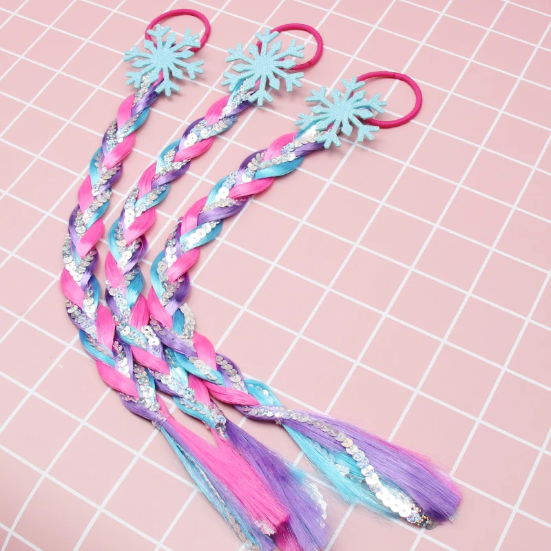 

1 Pc Pigtails Hair Holders for Girls Shiny Glitter Snowflake Hair Tie Colorful Sequin Wig Scrunchies Headband Hair Accessories