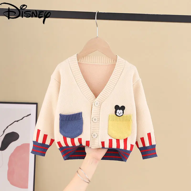 

Модный милый свитер с мультипликационным принтом «Микки Маус» Disney, простой, удобный мягкий Повседневный Универсальный Детский кардиган, св...