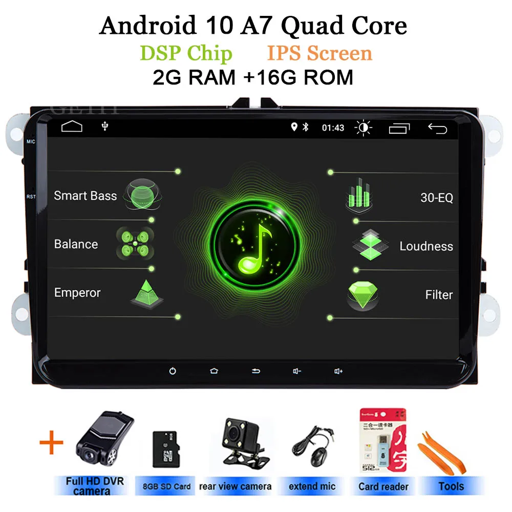 DSP-IPS Rear-DVR Android 10 Автомобильный мультимедийный плеер для vw Seat Altea Toledo GOLF 5/6 Polo Passat B6 CC Tiguan Touran стерео радио gps - Цвет: DSP-IPS Rear-DVR