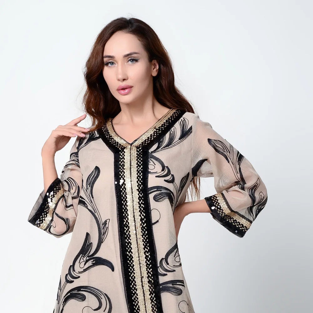 

Women Sequin Embroidered Robe Abaya Dubai Muslim Middle East Muslim Women's Dress Jalabiya Muslim Fashion