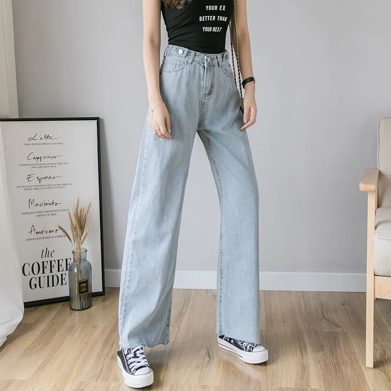 boyfriend Vintage jeans women high waisted wide leg pants jeans blue casual Straight trousers korean streetwear denim pants