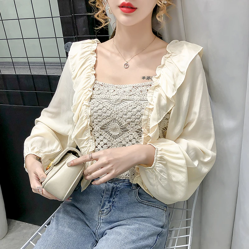 Новинка осени 2020 белая шифоновая блузка с квадратным воротником топы вырезами
