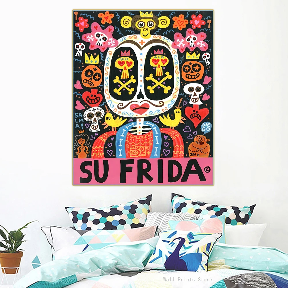 

Jorge Gutierrez Su Frida Canvas Art Oil Painting Famous Artwork Poster Picture Wall Decor Home Living room Bedroom Decoration