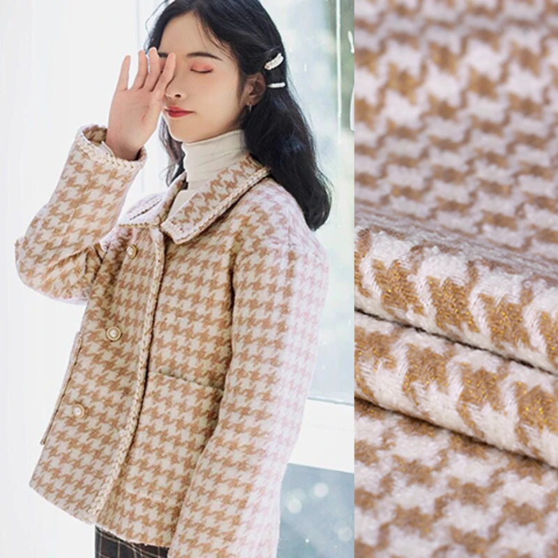 

150CM Wide 520G/M Weight Brown Golden Tweed Knitted Wool Acrylic Fabric for Autumn Winter Coat Jacket E1151